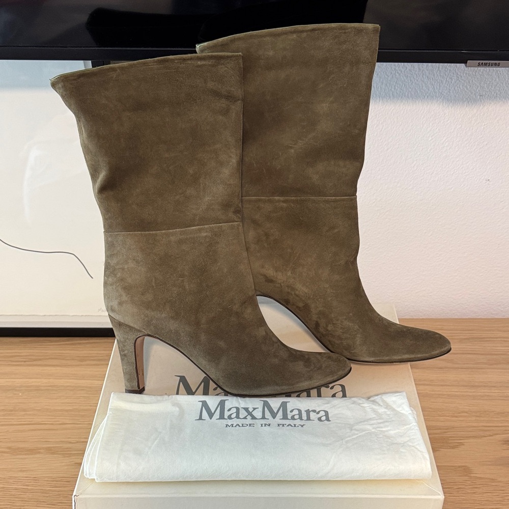 MaxMara Women's Olive Brown Green Suede Boots